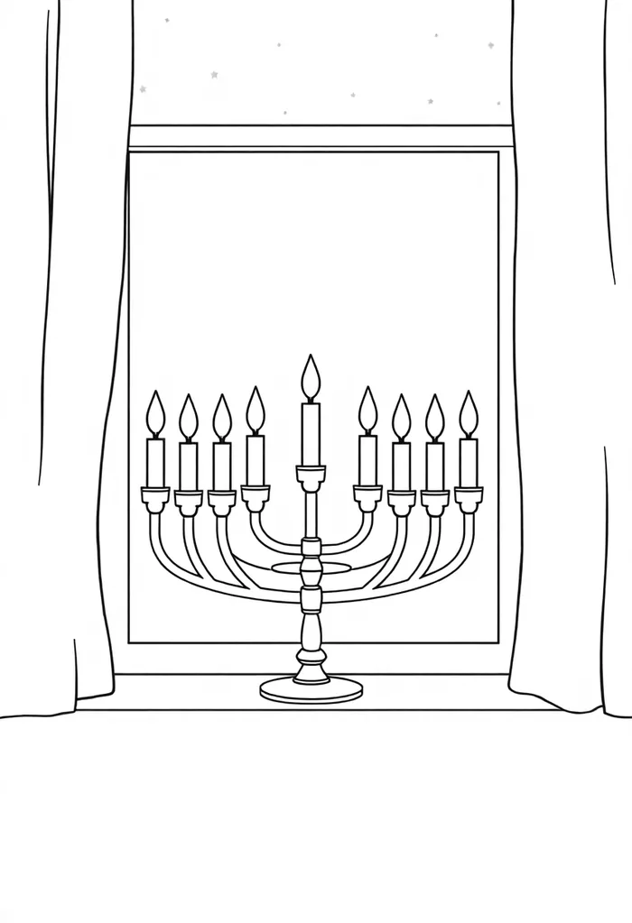 דף צביעה — חנוכייה בחלון